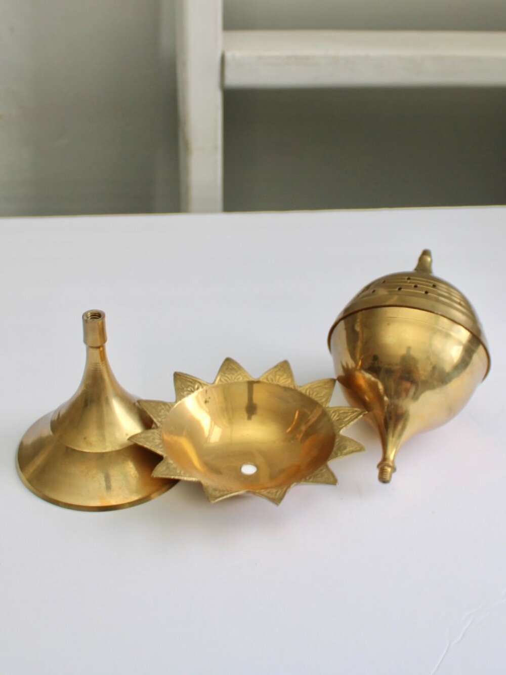 Vintage Large Gold Brass Lotus Beehive Pedestal Incense Holder Burner - Picture 7 of 7